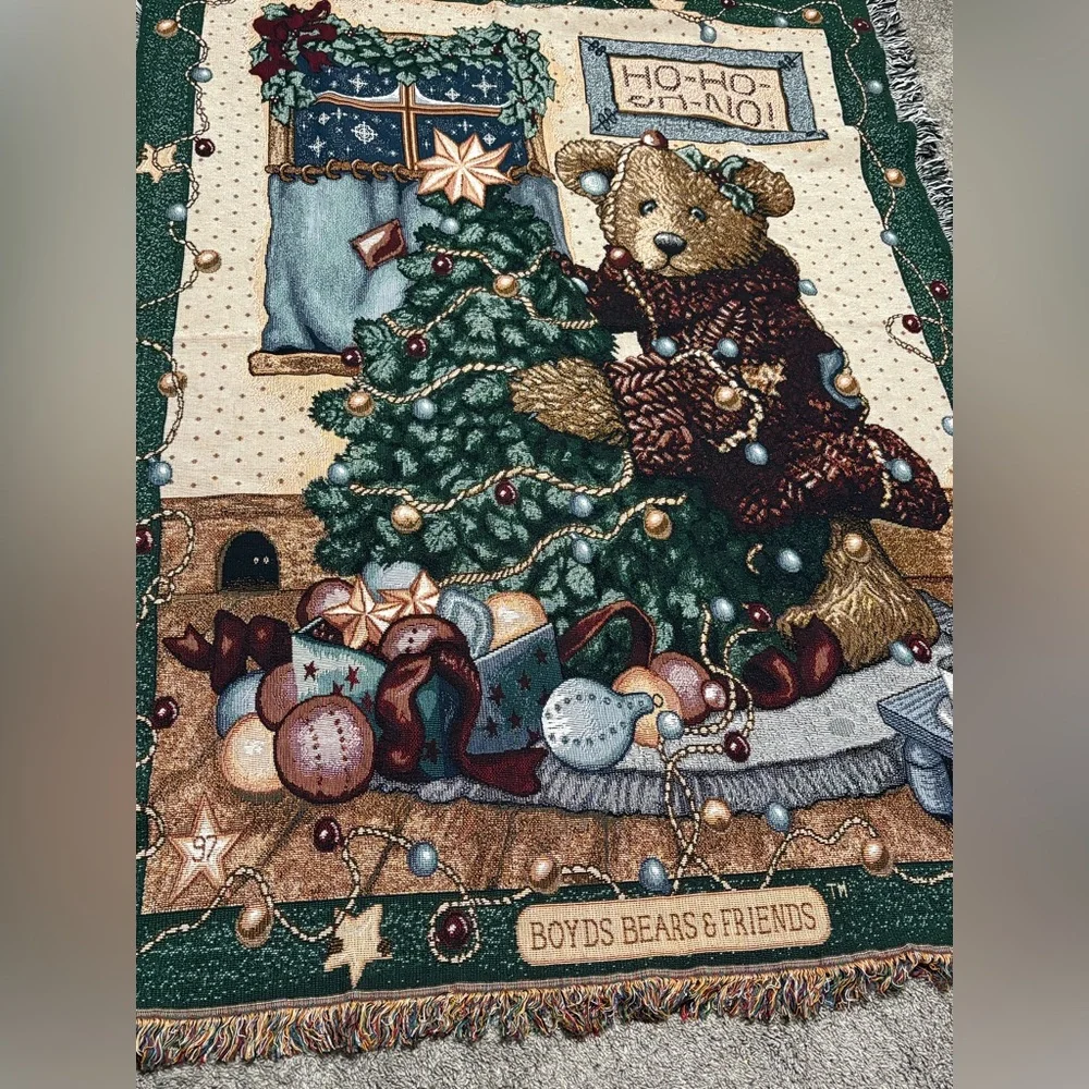 Boyds Bears Friends Woven Christmas Afghan Throw Blanket Ho Ho Ho No 52 X 68 NWT